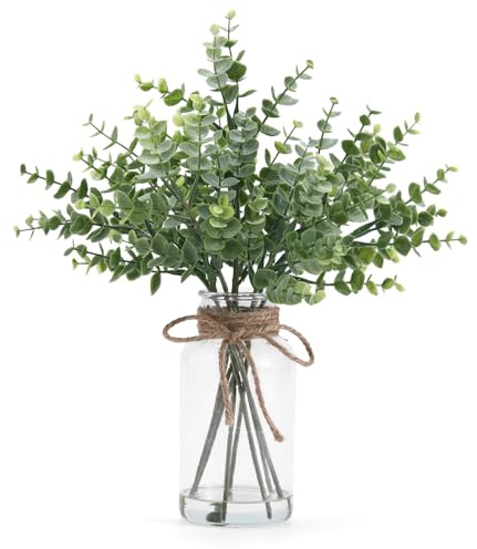 Lcuasc Artificial Greenery Eucalyptus Stem in Vase, Green