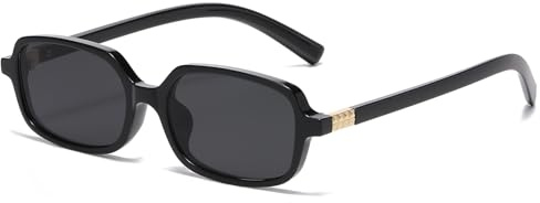 RUNHUIS Mode Rechteckige Sonnenbrille für Damen Herren, Vintage Retro Kleine Quadratische UV400 Brille (Schwarz/Grau)