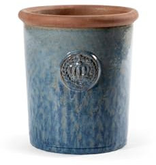 Pot de fleurs - Couronne - En grès émaillé - Blanc, gris, turquoise - 34 cm - 45 cm - Résistant au gel et aux intempéries (Bleu rustique, 25 cm x 28 cm)