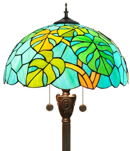 NUODITOS Tiffany lampe de plancher vert tortue arrière bambou feuilles vitral lampe pour salon chambre à coucher bureau lumineux coin décor debout haut unique vintage lumière de lecture