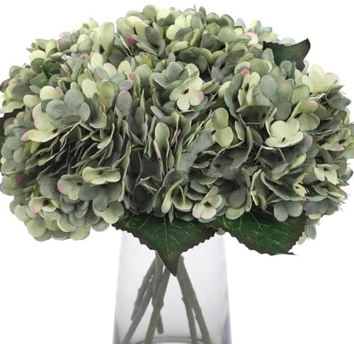 Xoeryoy Hydrangea Artificial Flowers 6Pcs 13 Inch Lifelike Green Fake Hydrangeas Long Stem Low Maintenance Silk Flowers for Arrangement