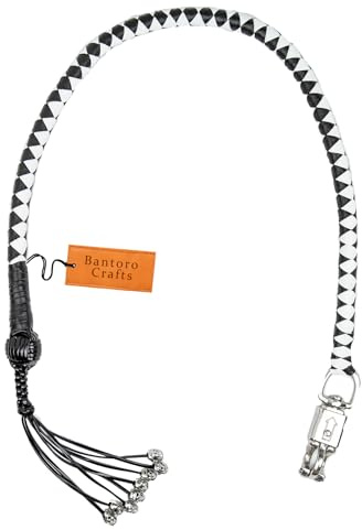 Bantoro Crafts Fouet de Motard 42 pour Moto – Get Back Whip avec Boucle à dégagement Rapide en Chrome, Accessoire de Guidon en Cuir véritable, équipement Biker Haute visibilité