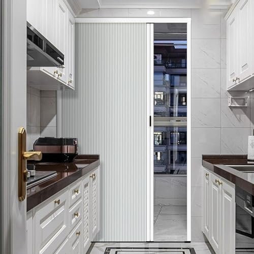 GLFNB Porte accordéon coulissante pour Cuisine et Salle de Bain, Blanche, avec Serrure, pour cloison de séparation, Gain de Place, pour buanderie, Porte intérieure (90 x 210 cm).