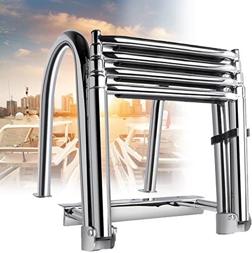 OZBMA Échelle de Mise à l'eau pour Bateau, 4 Sections, télescopique et Pliable, en Acier Inoxydable 316, Plateforme de Bain Hors-Bord, Accessoires pour canot pneumatique, Radeau, Kayak, Piscine