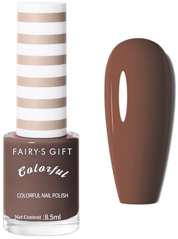 Brown Nail Polish,Coffee Glossy Nail Varnish,High Glossy Brown Colour,Quick Dry Long Lasting & Easy to Apply No Required UV/LED Lamp