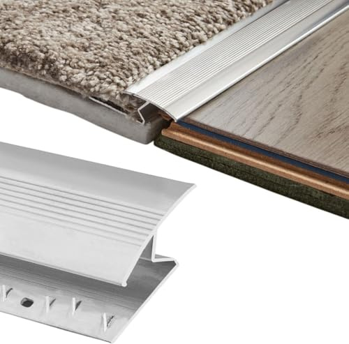 Carpet to Tile Laminate Wood Floor Door Bar - Silver Metal Threshold Trim Strip | 0.9m Length | Ideal for Doorways | Easy-Fit Cover Strip - Z Edge Carpet to Hard Flooring Door Bar
