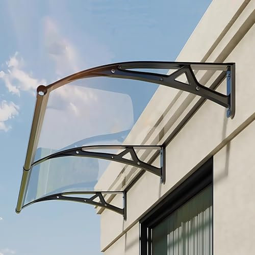 Auvent De Porte Et Fenêtres Avec Gouttière, Marquise De Véranda En Polycarbonate Avec Support En Aluminium, Pour Terrasse Balcon Patio(W120xL100cm)
