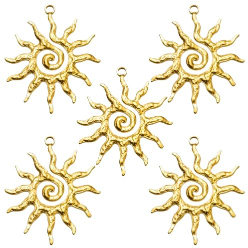 LEGENTLISUR Gold Sun Charms for Jewellery Making, 5 Pcs