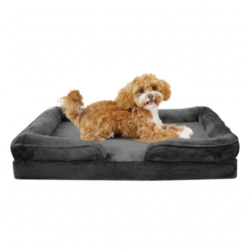 VoltaEcho Panier pour Petit Chien - Lit Orthopédique Déhoussable en Fausse Fourrure, Coussin Lavable avec Doublure Imperméable (Gris foncé, 71 * 58 * 17)