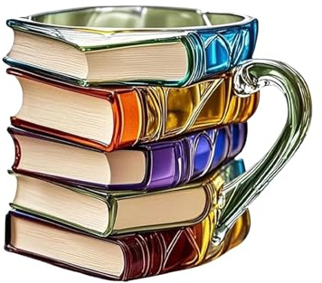 Genérico Taza Para Té Caliente - Vaso Vino Vidrio Retro Pintado En 3D Diseño Libro - Suministros Cocina, Mug Cervecera Con Agarre Cómodo Para Amantes Lectores Bibliotecarios Escritores