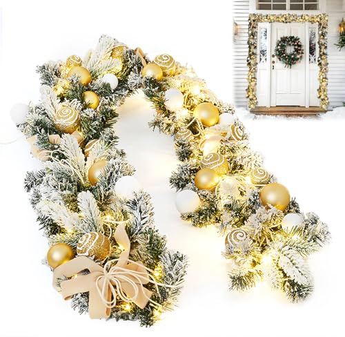 Ghirlanda di Natale, Decorazione Natalizia Lunga 1,8 Metri Ghirlanda Rami di Abete con Palline di Natale Pigne e Bacche Ghirlanda di Decorazioni Natalizie