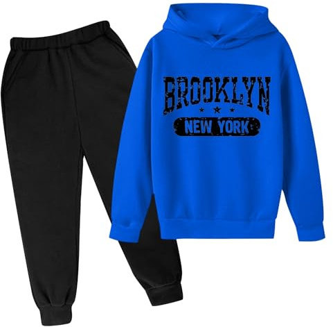 Generisch Ensemble de jogging pour filles et garçons, 2 pièces, avec impression de lettres, ensemble de vêtements, sweat à capuche à manches longues + pantalon de jogging, tenue décontractée, ensemble