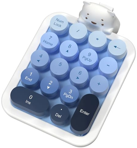 A.JAZZ AF18 Wireless Numeric Keyboard, 2.4G Portable Mini Number Pad, Retro 18-Key Compact Layout with Cute Detachable Bear Silicone Cover, Ergonomic Design for Laptop/PC/Office-Gradient Blue