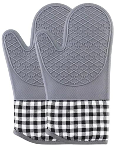 Eastrise Heat Resistant Silicone Oven Gloves, Non-Slip Waterproof Kitchen Mitts with Extended Cuff, Pot Holders for Cooking, Baking, BBQ, Microwave, Heat Resistant up to 500°F (Grey /2 PCS)