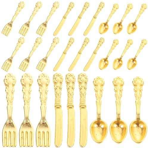 UPKOCH 36pezzi Stoviglie in Lega per Casa delle Bambole Micro Utensili da Cucina Set di Cena Giocattolo Posate Miniatura Ornamento di Design