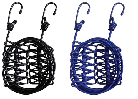 XINGSUI 2 Piezas Tendedero de Viaje,Tendedero de Viaje Portátil,Tendederos Elástico,Cuerda Tendederos Exterior Camping,con 12 Pinzas,para Perchas Acampar en Interiores y Exteriores (Negro,Azul Oscuro)