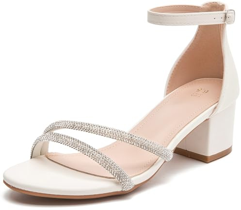 WUIWUIYU Sandales Femme Été Confortable Talon Bloc Bout Ouvert Mode Glitter Chaussures de Mariage Double Bride Escarpins de soirée 5cm