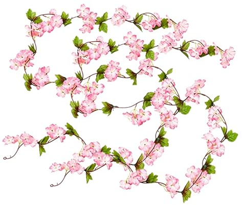 HUAJYAS 2 Pcs 7.2FT Artificial Cherry Blossom Garland,Artificial Cherry Blossom Vines,Hanging Sakura Floral Garland Vines for Wedding Backdrop Arch Party Restaurants Hotels Cafés Home Wall Décor
