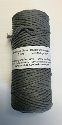 Baumwollgarn, Webgarn, Bastelgarn, Makramee - 150 Meter Spule - viele Farben (Grau)