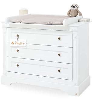 PINOLINO Wickelkommode Emilia I Weiß 101 x 119 x 78 cm I Wickeltisch mit abnehmbarem Aufsatz I Babyzimmer Kommode mit Schubladen & Soft-Close Funktion I Nachhaltige Kindermöbel