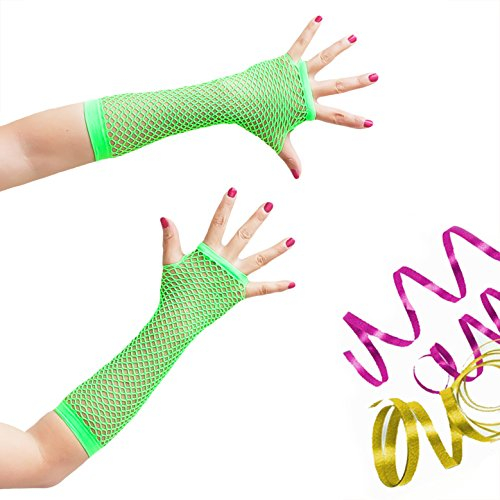 Oblique-Uniuqe® Netzhandschuhe lang in Neon Grün - Einheitsgröße