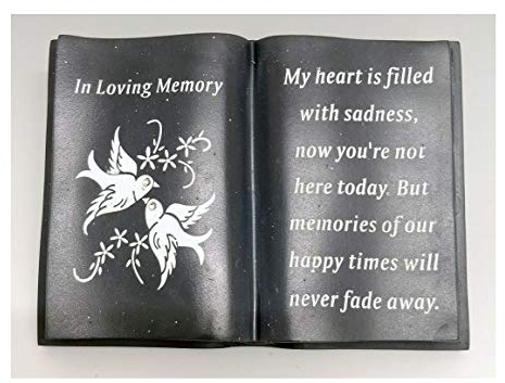 In Loving Memory Slate Grey Memorial Book – Dove & Diamante Detail – Grave Plaque Ornament Tribute