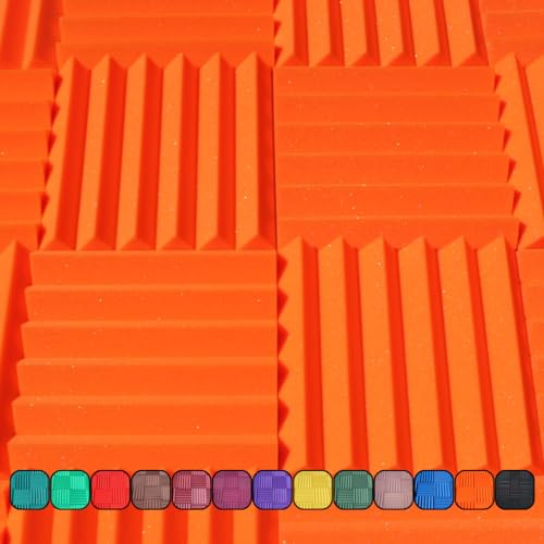 Soundproofing Acoustic Studio Foam - Orange Color - Wedge Style Panels 12”x12”x2” Tiles - 4 Pack