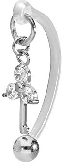 PIERCINGLINE PMFK Bananabell + Chirurgenstahl Design SCHLÜSSEL + 3 KRISTALLE Piercing Intimbereich Bauch Silberfarben