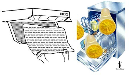 8 Dunst-Flachfilter, je 57x47 cm, mit Sättigungsanzeige, inkl. 4 Paar Einmalhandschuhe für alle gängigen Abzugshauben + + 3 Miniduft Zitronen für Ihren Geschirrspüler