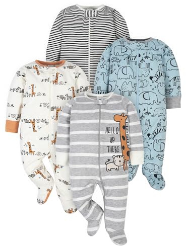 Gerber Sleep 'N Play Lot de 4 grenouillères pour bébé garçon, motif jungle