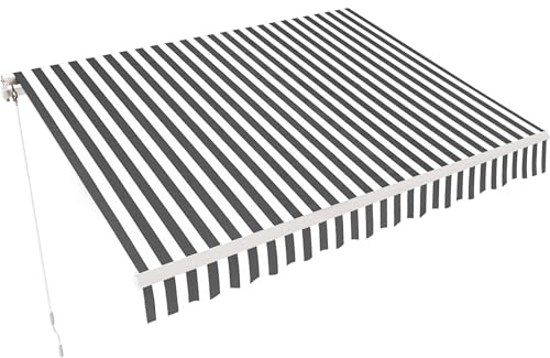 MCombo 13.2x7.8 Feet Manual Retractable Patio Door Window Awning Sunshade Shelter Outdoor Canopy,1308 (Grey with White Stripes, 13.2'(L) x 7.8'(W))