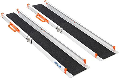 LIEKUMM 2 x 77,5-122,5 cm Rollstuhlrampe für Treppen, 300 kg Tragkraft Rollstuhlrampe für Rollstuhl & Scooter, Auffahrrampe für Türschwellen, Bordsteine, Stufen, Elektro-rollstühle, Fahrräder