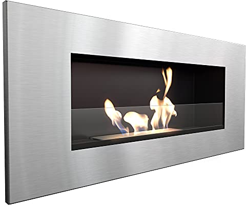 KRATKI Biokamin Delta 2 400 x 900 cm 0,5L Behälter Geschliffen mit Verglasung 4 mm Glasdicke Ethanol Wandkamin Gelkamin ideal für Zuhause, Wohnzimmer oder Schlafzimmer