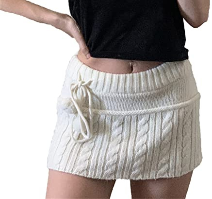 YAODAMAI Jupe tricotée en Laine pour Femmes, Torsion à la Mode, Jupe Boule de Poils réduisant l'âge, Jupe Courte