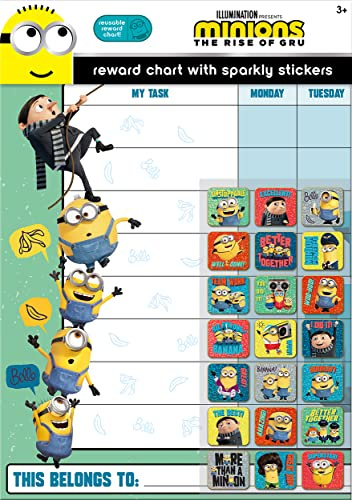 Paper Projects Le Tableau de récompense Minions : The Rise of Gru Comprend 56 Autocollants Scintillants, Le Tableau est Facile à Nettoyer