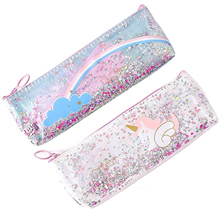 2 Stück Kinder Einhorn Federmäppchen Stiftetasche, Groß mit Griff, Einhorn Federmäppchen Multifunktions Kinder, Pailletten Federmäppchen Mädchen, für Schreibwaren, Bleistifte, Kosmetik, Accessoires