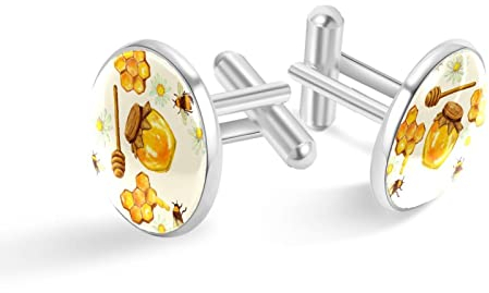 Gemelos de plata personalizados Tarro de miel con panal para camisa de esmoquin, 20mm*20mm, Acero inoxidable, Cuarzo creado