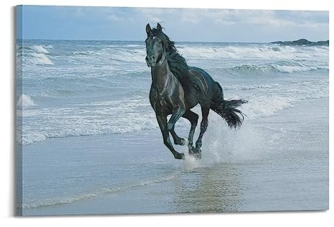 ECHUN Tierposter Pferde am Strand, dekorative Leinwand, Wand- und Kunstbild, Gemälde, 30 x 45 cm