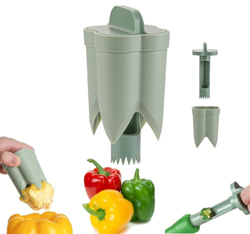 Pepper Corer Seed Remover, 2 in 1 Bell Pepper Core Cutter Deseeder Tool for Vegetable & Fruit, Practical Kitchen Gadget for Cooking, Camping and BBQ
