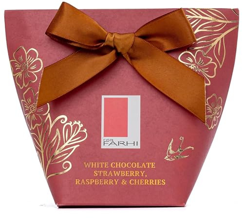 Rita Farhi White Chocolate Strawberry, Raspberry & Cherries in Gift Box with Bow, 130g