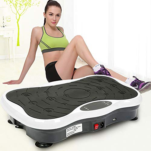 Plateforme Vibrante & Oscillante-Appareil Fitness à Maison, Équipement Vibrant avec Moteur Ultra Silencieux, Parleur Bluetooth+Télécommande+2 Bandes de Résistance (Noir et Blanc)