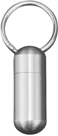 Keyring Pill Holder, Waterproof Titanium Mini Pill Box Keychain Pill Case Keyring Medicine Case Water Resistant Keychain Pill Holder Pill Container for Outdoor Travel Camping(Silver)