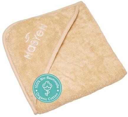 Mabyen Baby Kapuzenhandtuch, 100% Bio-Baumwolle, Beige, Oeko-TEX zert. | OKEO-TEX zertifiziert & aus 100% Bio-Baumwolle, saugstark und kuschelweich, Badehandtuch für Babys und Kleinkinder, 70x70cm