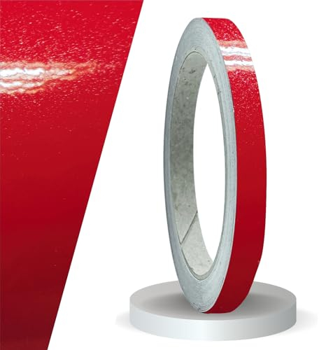 siviwonder Zierstreifen selbstklebend Folie Rot Metallic Glanz glänzend 10 mm x 10 m Rolle Dekorband Auto Motorrad Boot Fahrrad Wohnwagen Helm Pinstripe Klebeband für Konturmarkierung Dekoration Linie