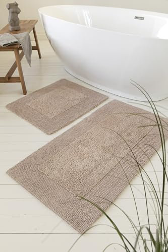 Baumwoll Badteppich von WECONhome Basics, Schnelle Trocknung, Waschbar - Stilvoll für alle Bäder - Breite Auswahl an Größen & Farbvarianten - Finn (70 x 120 cm, beige)