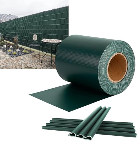 YUENFONG 35m x 19cm PVC Sichtschutzstreifen Sichtschutzfolie mit 20 Stücke Befestigungsclipse, Doppelstabmatten Sichtschutz 450g/m² Stabmattenzaun Gartenzaun Windschutz, Grün