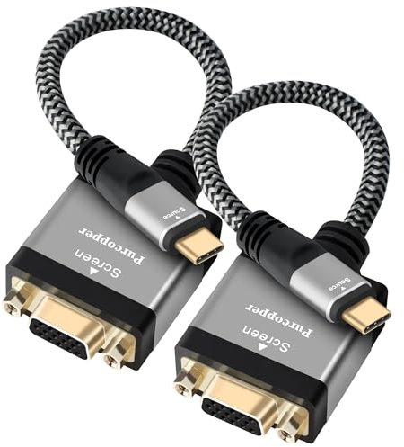 Adaptador USB C a VGA, 2 unidades, USB 3.1 tipo C macho (fuente) a VGA hembra (pantalla), conector convertidor de cable trenzado [compatible con Thunderbolt 3/4], para iPhone 15 Series, MacBook Pro,