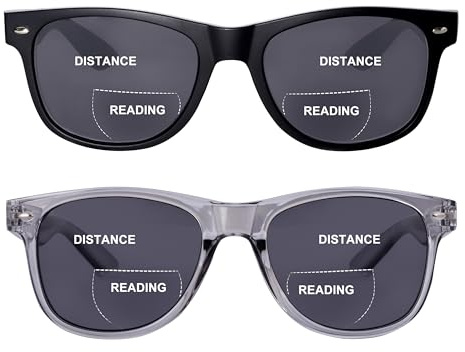OuShiun 2er-Pack Bifokale Lese Sonnenbrillen Outdoor Sonnen Lesebrillen Sonnenbrillenleser UV400-Schutz für Damen und Herren(Schwarz+Transparentes Grau +1.5)