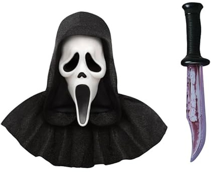 My Illusions Masque + couteau pour adulte sous licence officielle Scream Ghost - Ensemble d'accessoires de déguisement d'Halloween (masque de 25e anniversaire)