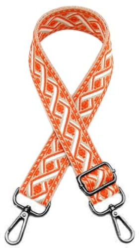 Whakano Boho Schulterriemen Riemen 3,8cm Breit,Verstellbar Taschengurte Zum Wechseln,Längenverstellbarer 75-130cm,Taschen Strap für Schultertasche,Umhängetaschen,Schwarze Schnalle,Orange